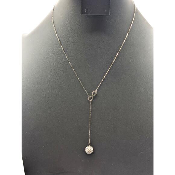 925 Sterling Silver 16" & 18" Infinity Crystal Orb Dangle Chain Necklace - Picture 1 of 5